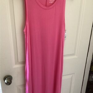 NWTS Time & Tru pink strawberry patch sleeveless knit dress 2 side pockets